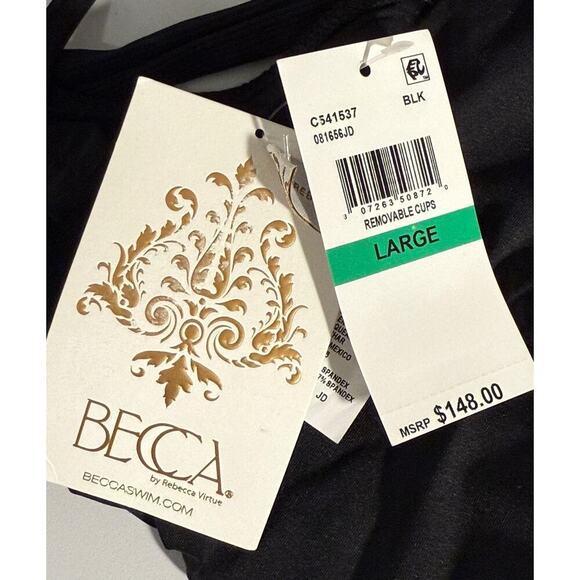 NEW BECCA by Rebecca Virtue Large Fine Line Tessa Crossover High Neck One-Piece - Picture 4 of 5